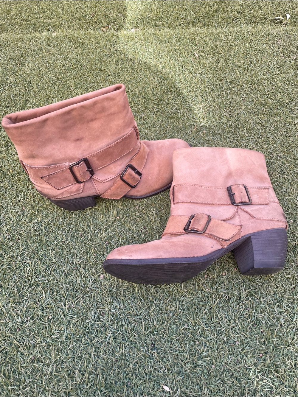 MIA Sergeant Tan Suede Double-Buckle Ankle Booties